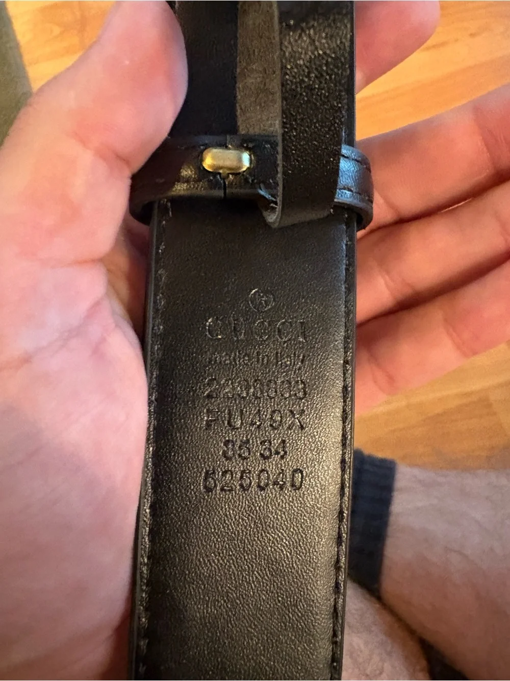 Gucci Black Embossed Leather Belt with Gold Double G Buckle